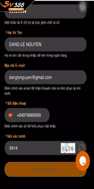 Tiến hành điền thông tin vào biểu mẫu hiển thị trên màn hình